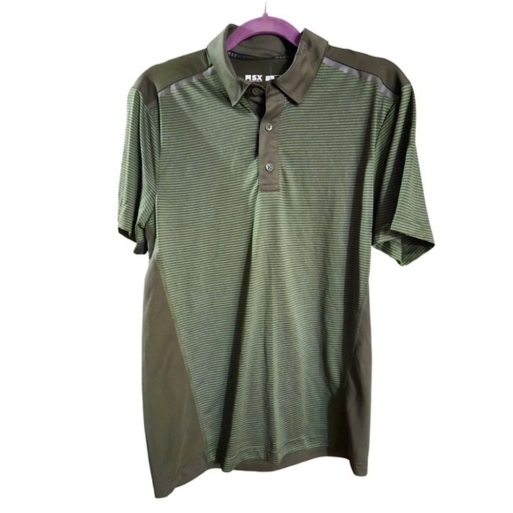 MSX by Michael Strahan Men's Golf Polo Shirt Green Striped ‎ Dry Fit SizeSL